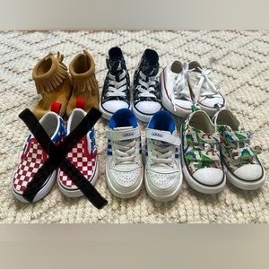 (5) NEW & EUC TODDLER SIZE 6 SHOES CONVERSE, ADIDAS & MINNETONKA MOCS